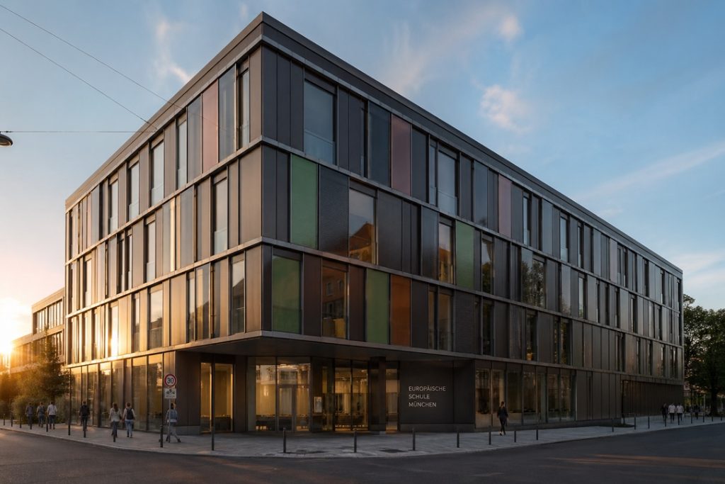 Edificio con BIPV de colores
